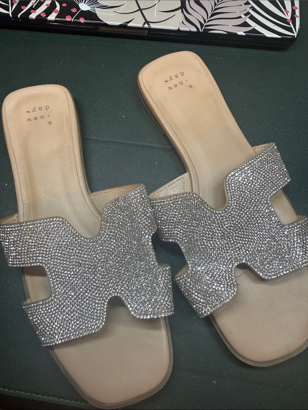 a new day Beige Rhinestone Slide Sandals